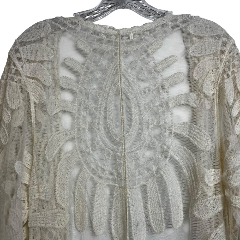 Cream Floral Lace Mesh Duster Cardigan Sheer Boho Longline Coverup One Size - Picture 4 of 6